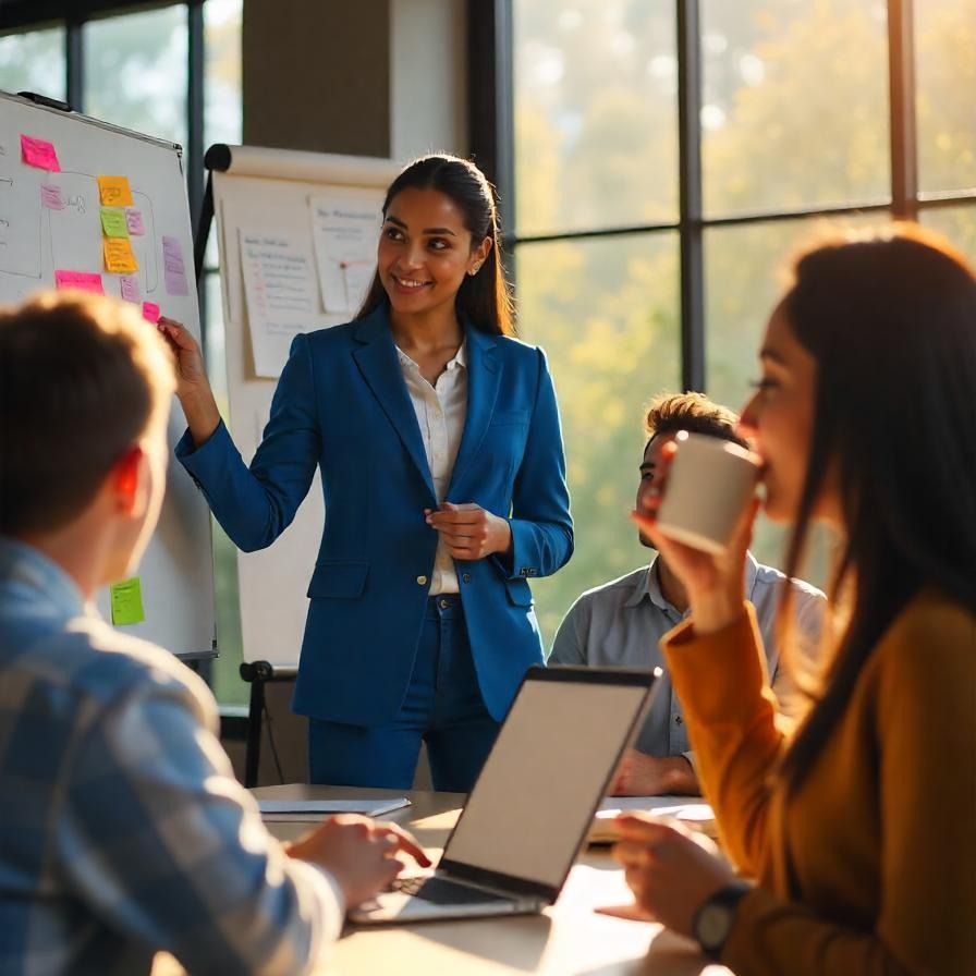 Professional reviewing educational materials for workplace skill development